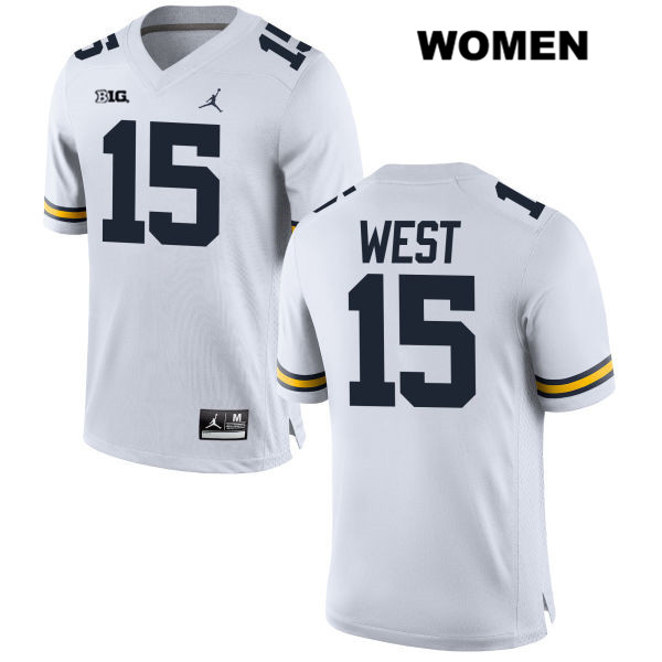 Women's NCAA Michigan Wolverines Jacob West #15 White Jordan Brand Authentic Stitched Football College Jersey RQ25C35EM